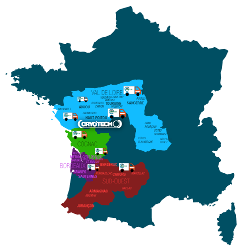 Carte de vins de France - Région Ouest - Glace Sèche - CRYO'TECH